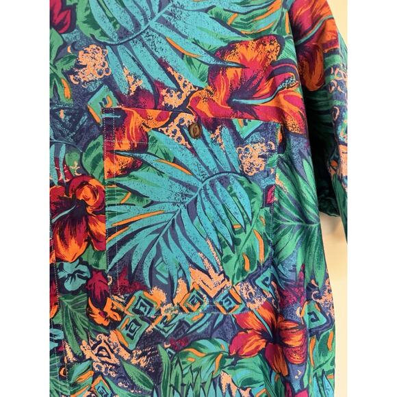 Chaps Ralph Lauren Vintage Hawaiian Floral Button Down Camp Short Sleeve Shirt L - Picture 5 of 9